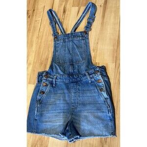 Madewell Adirondack Bib Overall Shorts Small Raw Hem Fray Light Wash Blue Denim